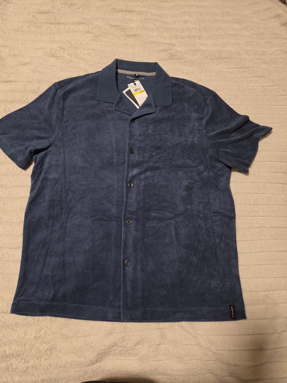 New Perry Ellis Men's Navy Short-Sleeve Button Down Shirt Size M